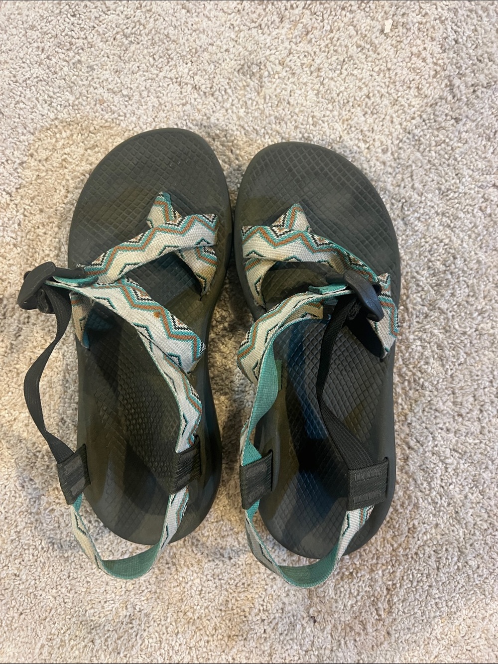 Chaco Women's Olive Sandals with Teal Chevron Straps